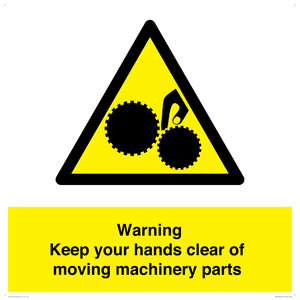 Warning - Keep your hands clear of moving machinery parts